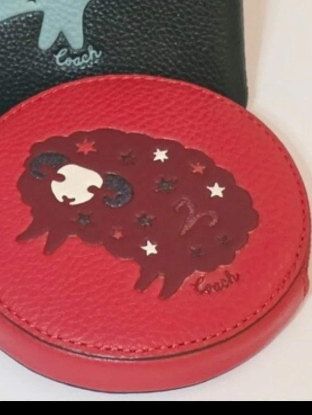 Coach Zodiac Round Coin Case Aries Sheep F79865 Zip True Red